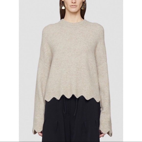 3.1 Plillip Lim Cashmere Blend Scallop Hem Sweater Taupe Size Small - Picture 1 of 11